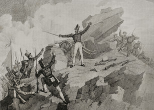 First Carlist War, (1833-1840):  Attack of Agurdin, 6 January 1834, (1842).  Creator: Manuel Miranda.