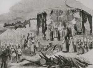 Don Pelayo, the prelates and the Christian warriors giving thanks to the Eternal on..., 722 (1853). Creator: Unknown.