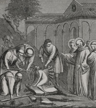 The Heavy Stone - episode from the life of Saint Benedict of Nursia (480-547), 1387 (1877). Creator: Unknown.