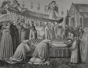 Funeral of Saint Benedict of Nursia, (480-547), Italian Christian monk, 547, (1388), 1877.  Creator: Jules Jean Marie Joseph Huyot.