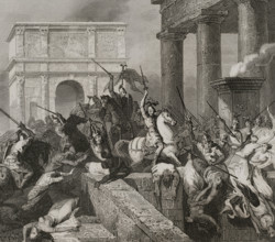 Sack of Rome by the Visigoths led by Alaric I in 410, during the reign of Emperor Honorius, 1853.  Creator: Unknown.