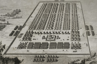 A Roman camp at the time of the Roman invasion of Spain, 1852.  Creator: Antonio Roca Sallent.