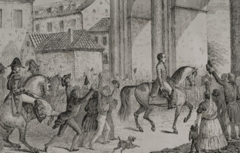 Triumphant entry of Ferdinand VII, (1784-1833) in Madrid, 1808, (1851).  Creator: Unknown.