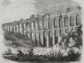 Aqueduct of Tarragona, also known as the Bridge of Ferreres or Pont del Diable, Catalonia, 1852. Creator: Cibera.