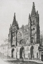General view of the main facade of the Cathedral, Burgos, Castile-Leon, Spain, 1852.  Creator: Unknown.