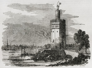 Torre del Oro (The Gold Tower), Seville, Andalusia, Spain, 1852. Creators: Brabo, Burgos.