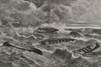 Wreck of fishing boats on the coast of the Cantabrian Sea, caused by the "galerna", April 20, 1878.  Creator: Rafael Monleon.