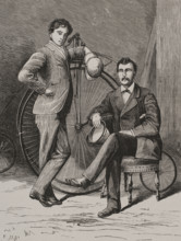 The velocipedists Emmanuel de Graffenried and Albert Laumaillé, (1848-1901)..., 1878.  Creator: Enrique Alba.