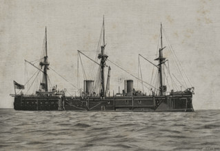 The Imperial German Navy battleship, Kaiser class, SMS Deutschland, (1875-1904), China, 1898.  Creator: Benigno Matute Parga.