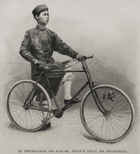 The Emperor of Annam on a bicycle, 1898. Creator: Unknown.