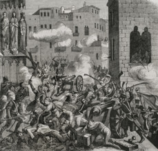 Siege of Tarragona, Peninsular War, (1808-1814), Catalonia, Spain, 1811 (1853). Creator: Ildefonso Cibera.