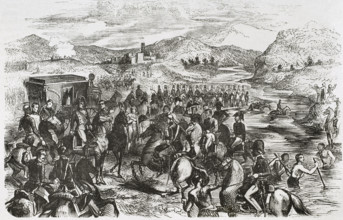 Reception of Ferdinand VII on the River Fluvià  on his return from France, Spain, 1814 (1853).  Creator: Unknown.