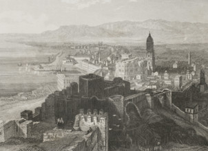 Panoramic view of the city of Malaga, Andalusia, Spain, 1853. Creator: Antonio Roca Sallent.
