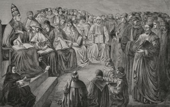 Assembly of prelates and doctors of the church held in Anagni, (Italy) in 1256, (1877). Creators: Etienne Huyot, Jules Jean Marie Joseph Huyot.