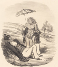 Une promenade conjugale, 1852. Creator: Honore Daumier.