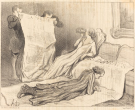 Abonnés recevant leur journal..., 1845. Creator: Honore Daumier.