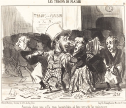 Arrivée dans une ville trop hospitalière où l'on s'arrache les voyageurs, 1852.  Creator: Honore Daumier.