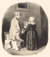 Tiens, ma femme, v'là mon portrait au Daguerrèotype que je te rapporte de Paris..., 1846.  Creator: Honore Daumier.