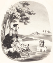 L'eau est délicieuse... je t'assure que tu as bien tord de ne pas venir me rejoindre..., 1845.  Creator: Honore Daumier.