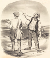 J'ai vu un lièvre de l'autre côté d'la ferme....(à part) il y a huit jours!..., 1846. Creator: Honore Daumier.