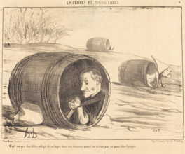 C'est un peu dur d'être obligé de se loger dans un tonneau..., 1854. Creator: Honore Daumier.