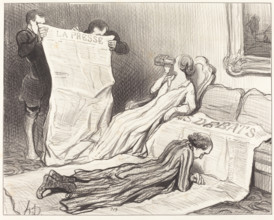 Abonnés recevant leur journal..., 1845. Creator: Honore Daumier.