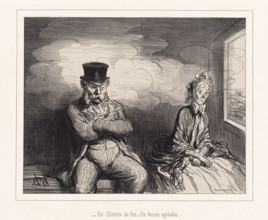 En Chemin de Fer - Un Voisin agréable, 1862. Creator: Honore Daumier.