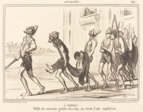 À Naples - Défilé des nouveaux gardes-du-corps, au retour d'une expedition, 1855. Creator: Honore Daumier.