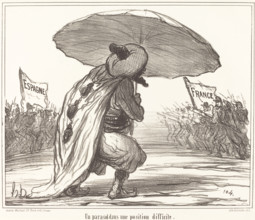 Un parasol dans une position difficile, 1859. Creator: Honore Daumier.
