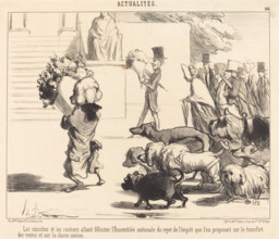 Les caniches et les rentiers allant féliciter l'Assemblée nationale..., 1850. Creator: Honore Daumier.