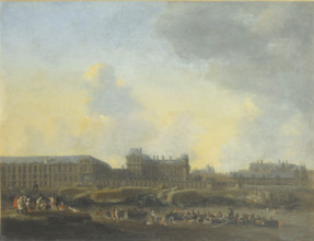 The Louvre and Hotel de Bourbon, seen from the left bank, around 1650, c1650. Creator: Reinier Zeeman.