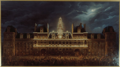 Illumination of the Hôtel de Ville for King's Day, May 1, 1847, (1847). Creator: Auguste Roux.
