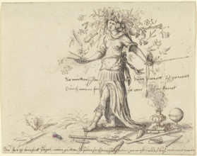 Allegorical female figure with a garland of flowers in her hair, 1621. Creator: Leonhardt Flegel.