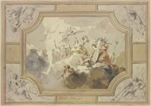 Justice and Truth, surrounded by the personifications of the four Elements, early-mid 18th century. Creator: Jacob de Wit.