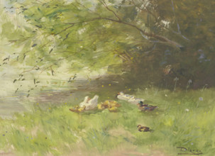 Riverbank with resting ducks, 19th century. Creator: Dierkx.