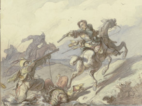 Attack on knights, 1837. Creator: Friedrich Dietz.