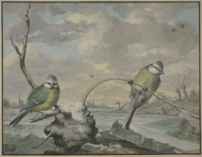 Two tits in the winter, 1775. Creator: Gijsbertus Haasbroek.