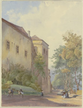 Castle corner with strollers, 1852. Creator: Georg von Krieg.