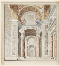 Aisle of St. Peter's Basilica in Rome, late 18th century. Creator: Francesco Pannini.