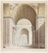 Aisle of St. Peter's Basilica in Rome, late 18th century. Creator: Francesco Pannini.