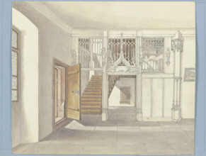 Staircase in the town hall of Überlingen, 1844. Creator: Monogrammist HF.