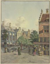 Stone bridge, a shop on the right, 18th century. Creator: Johannes Huibert Prins.