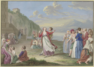Italian peasants entertaining themselves by the lake with games and dancing..., 18th century. Creator: Friedrich Tischbein.