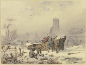 Boatman by a frozen ship, 1836-1837. Creator: Andreas Achenbach.
