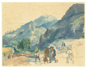 Landscape near Innsbruck with the Ruins at Fragenstein and Country People Return..., (c1816-1817?). Creator: Carl Philipp Fohr.