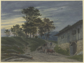 Return of the herd to the stable in the evening, 1853. Creator: Jakob Maurer.