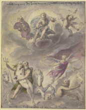 Neptune and Amphitrite with sea gods, horses, and the flying Fama; Jupiter, Mercury..., 1593. Creator: Georg Beham.