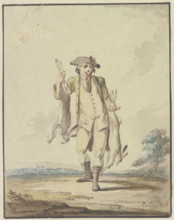 Hunter carrying two hares, late 18th century. Creator: Gottlieb Welte.