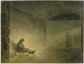 Man in prison cell, 1833. Creator: Johann Adam Ackermann.