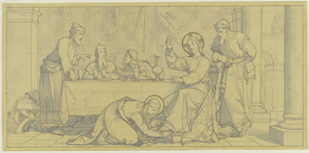 Mary Magdalene anoints the Saviour's feet, 19th century. Creator: Dominik Mosler.